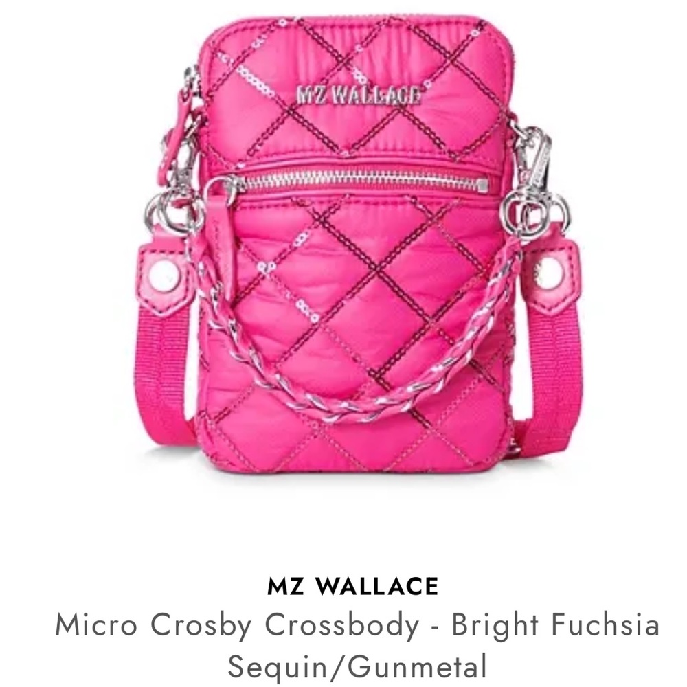 MZ Wallace Micro Crosby Bright Fuchsia Sequin/Gunmetal Crossbody Bag